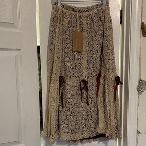 Elegant Lace Women Skirt in Cream and Red